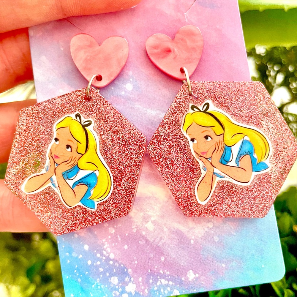Alice In Wonderland Acrylic Earrings